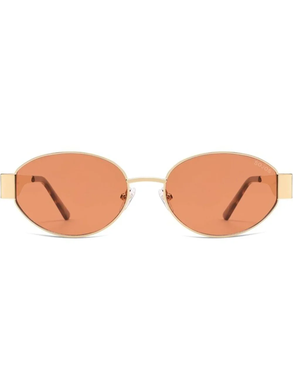 Women's Shiny Gold Orange Lens Oval Trendy Shades UV400 Protection Sunglasses